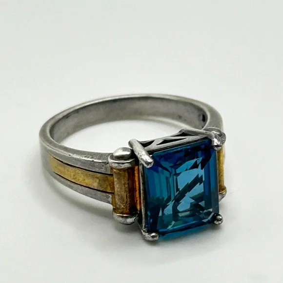 Sterling Silver Ring with Glass Stone and Gold Dipped Accenting - Size 12